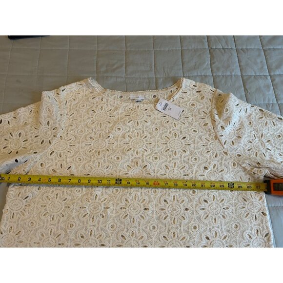 J Jill Womens Full Crochet Lace Tunic Top 3X Ivory 3/4 Sleeve Boho Cotton NWT - Picture 3 of 13